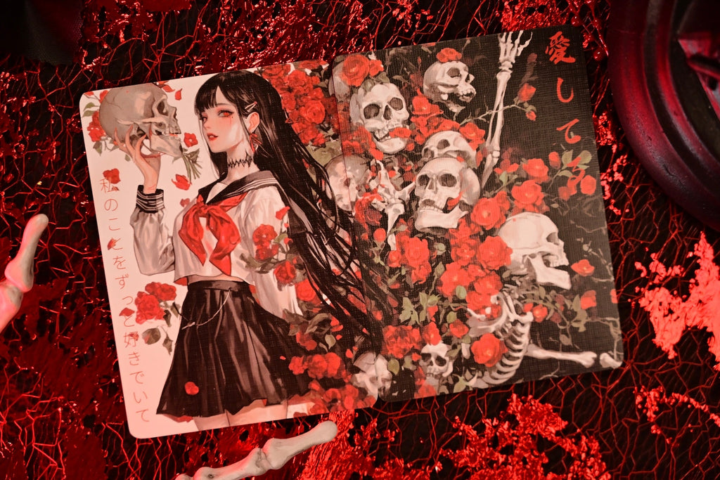 Flower deck rose and skull card back artwork