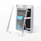 Ten clear 35PT magnetic trading card holders with one case open